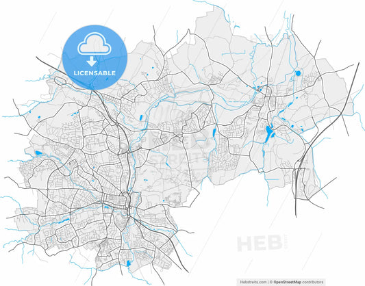 Chesterfield, East Midlands, England, high resolution vector map - Instant download PDF and JPG