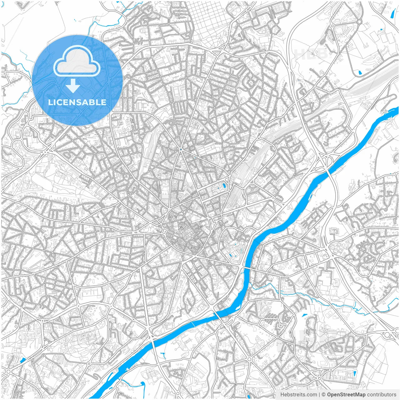 Limoges, Haute-Vienne, France, city map with high resolution roads.