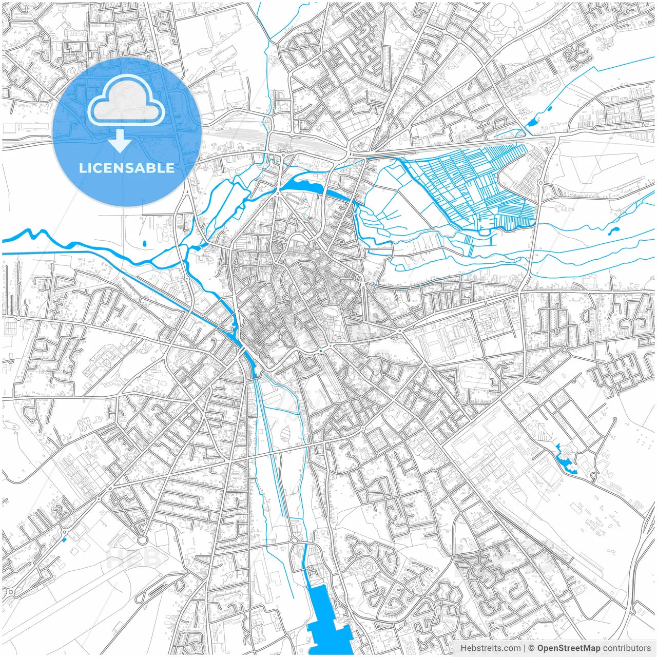 Bourges, Cher, France, city map with high resolution roads.