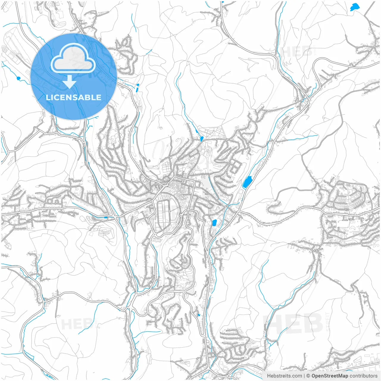 Gummersbach, North Rhine-Westphalia, Germany, city map with high resolution roads.