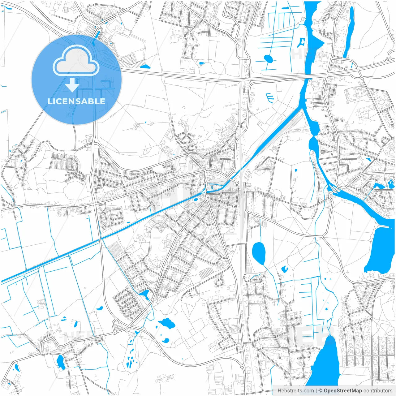 Konigs Wusterhausen, Brandenburg, Germany, city map with high resolution roads.