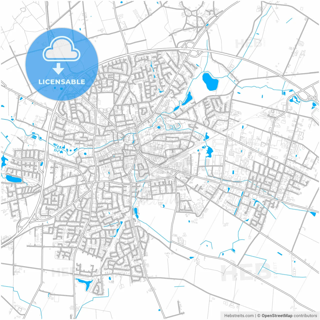 Cloppenburg, Lower Saxony, Germany, city map with high resolution roads.