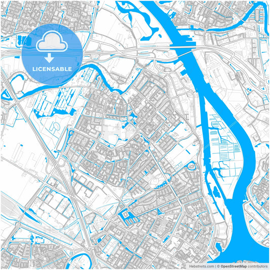 Hendrik-Ido-Ambacht, South Holland, Netherlands, city map with high resolution roads.