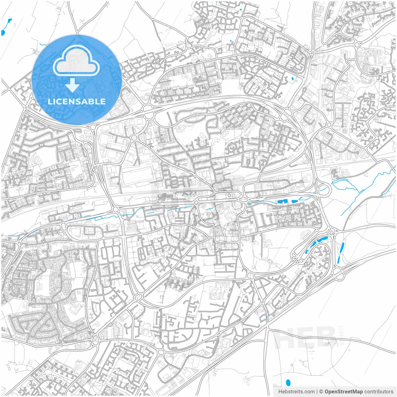 Basingstoke, South East England, England, city map with high resolution roads.
