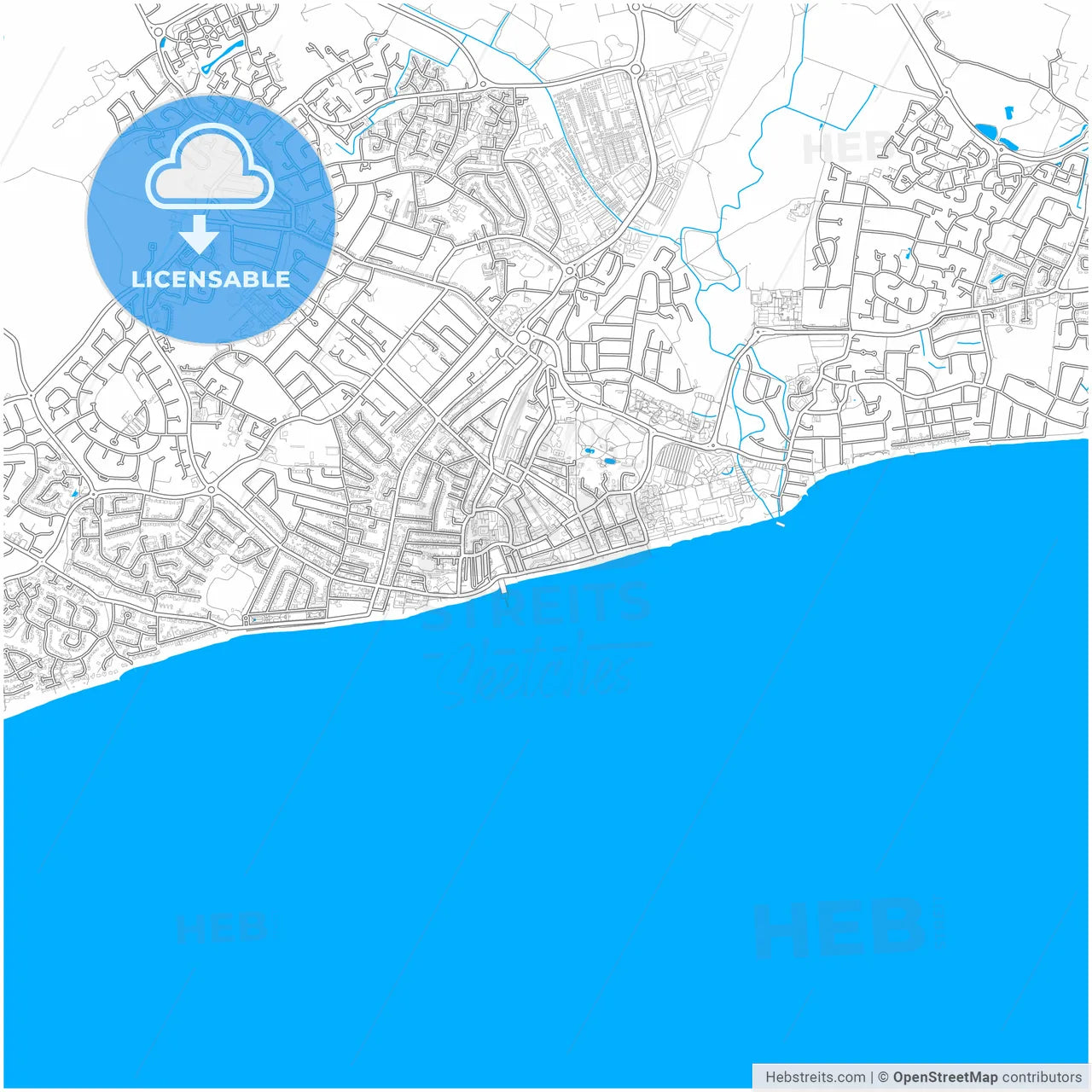 Bognor Regis, South East England, England, city map with high resolution roads.
