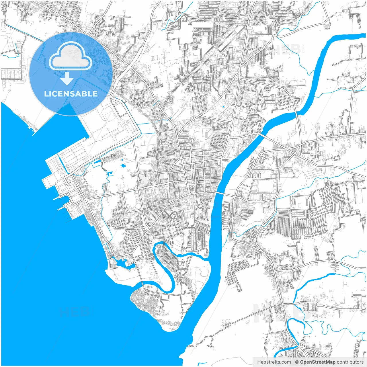 Batangas City, Batangas, Philippines, city map with high resolution roads.