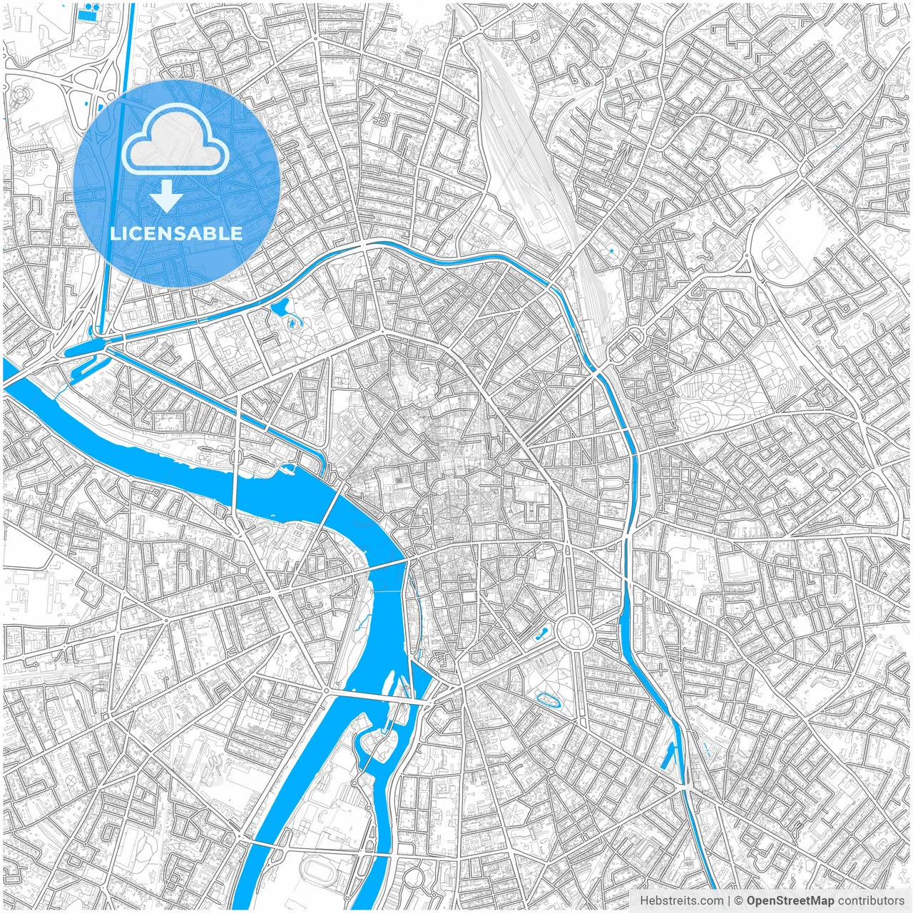 Toulouse, Haute-Garonne, France, city map with high resolution roads.