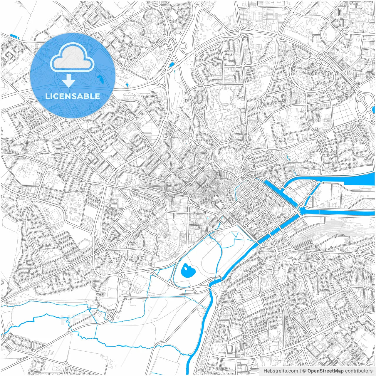Caen, Calvados, France, city map with high resolution roads.