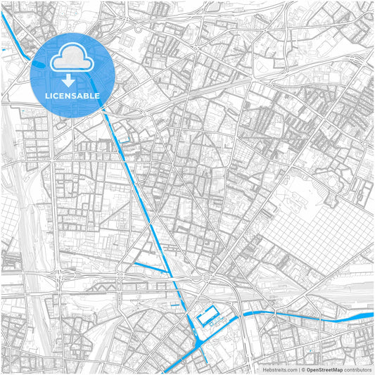 Aubervilliers, Seine-Saint-Denis, France, city map with high resolution roads.