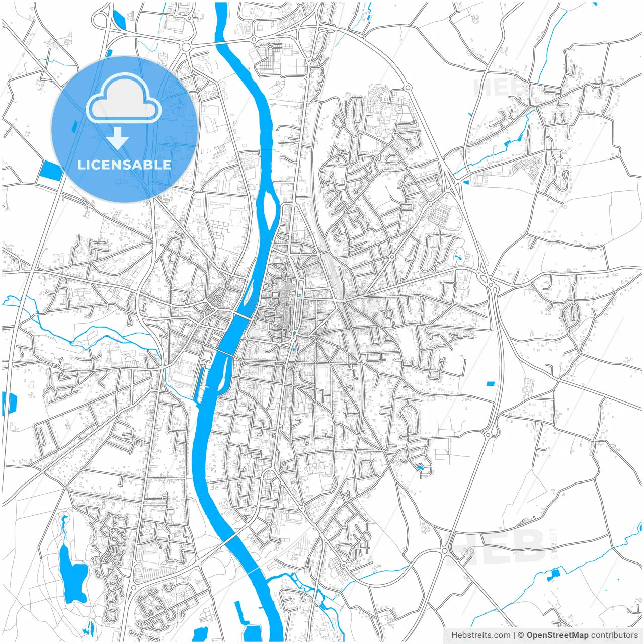 Châtellerault, Vienne, France, city map with high resolution roads.