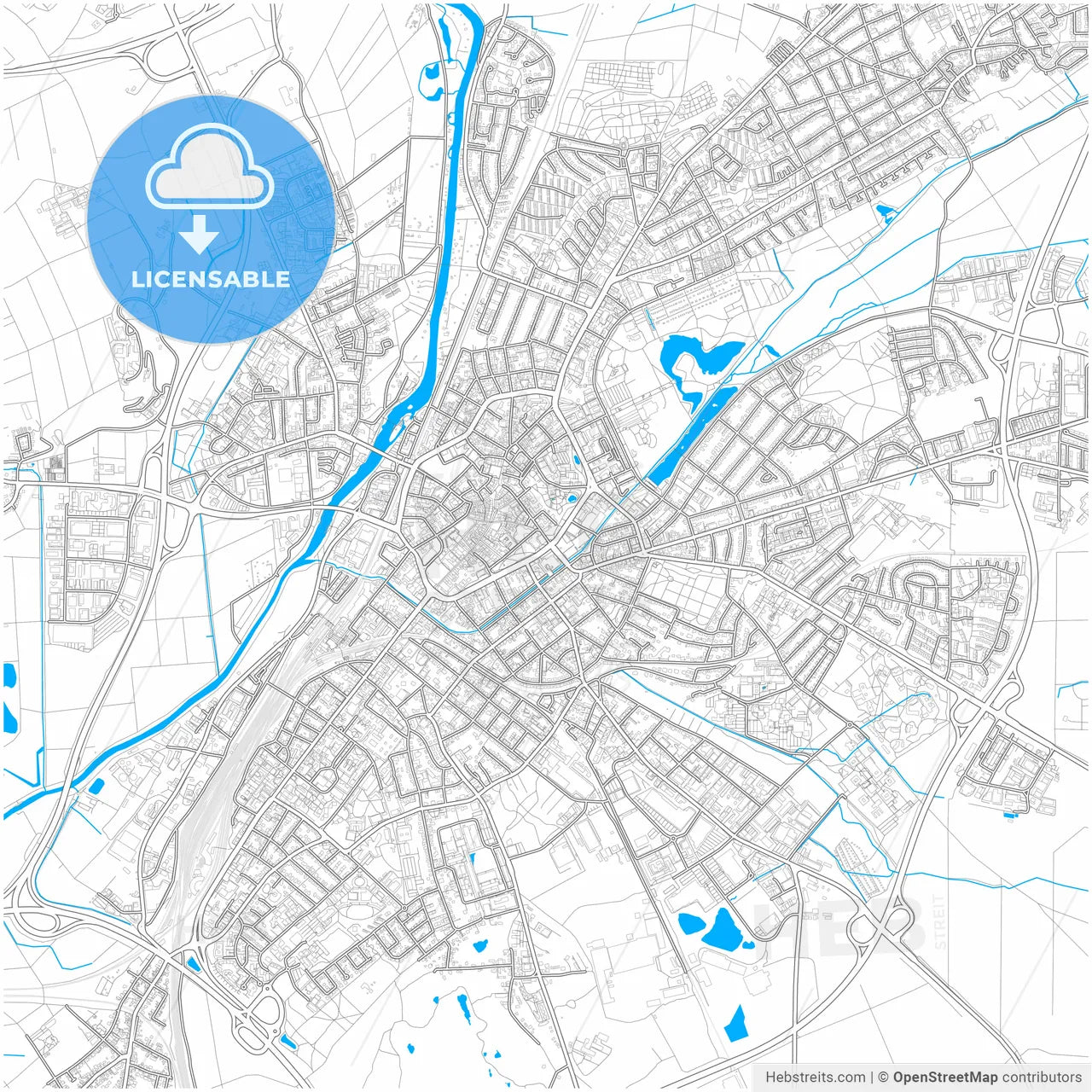 Gießen, Hesse, Germany, city map with high resolution roads.