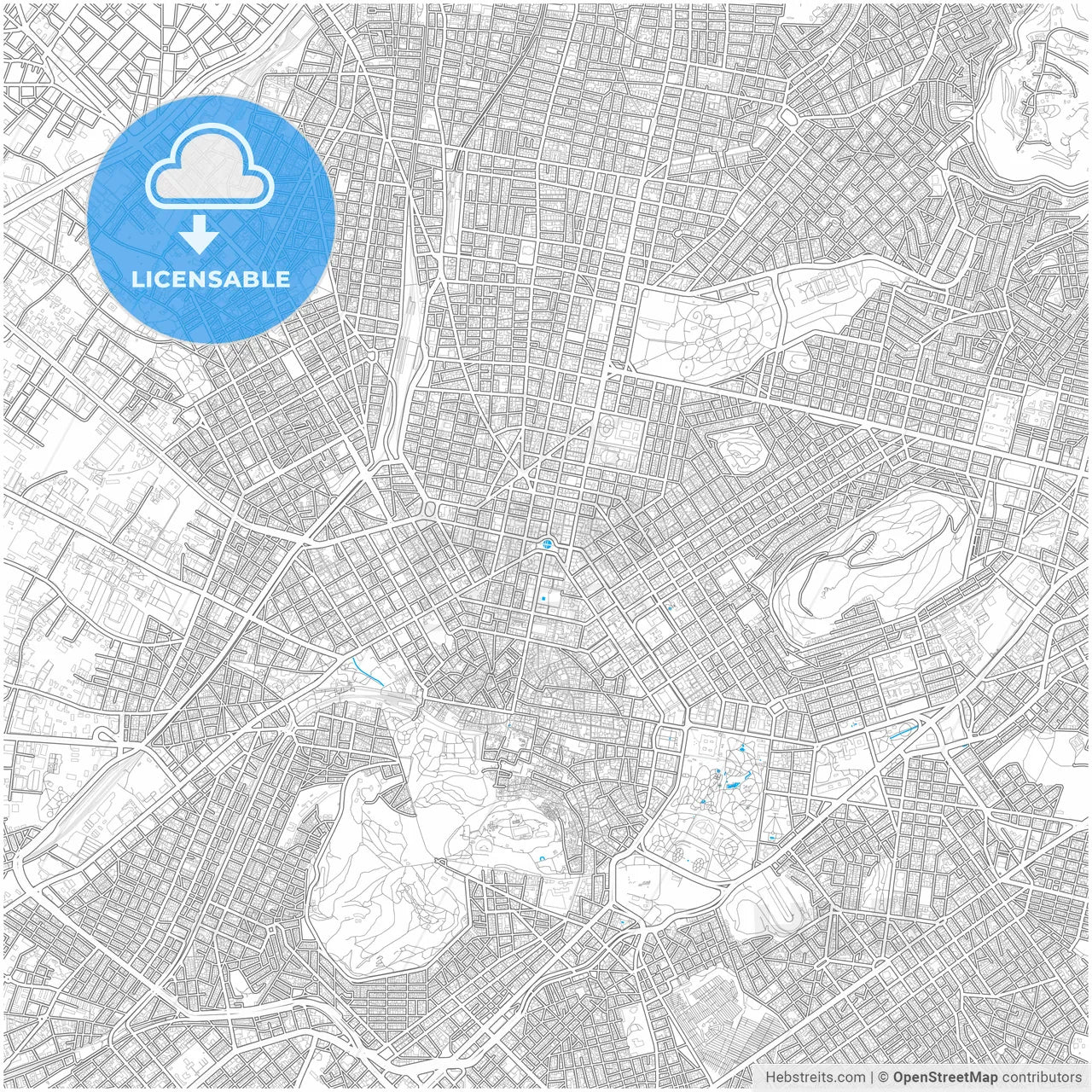 Athens, Attica, Greece, city map with high resolution roads.