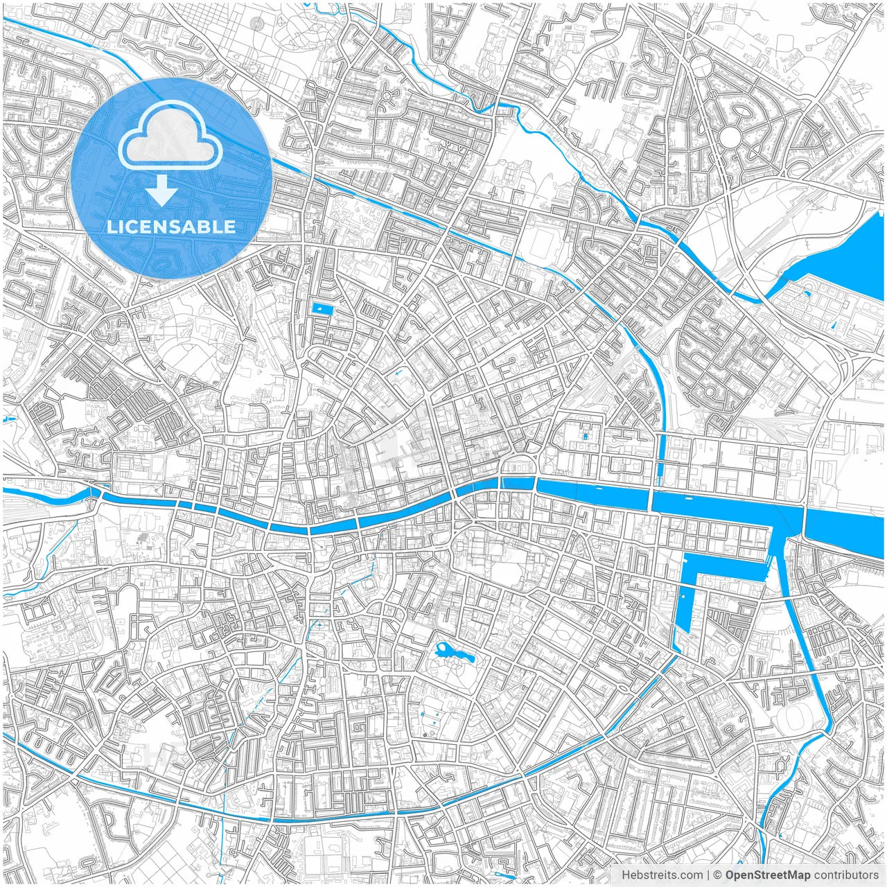 Dublin, County Dublin, Ireland, city map with high resolution roads.