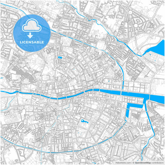 Dublin, County Dublin, Ireland, city map with high resolution roads.