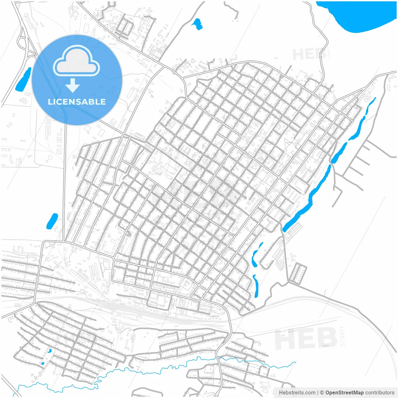 Schuchinsk, Akmola Province, Kazakhstan, city map with high resolution roads.