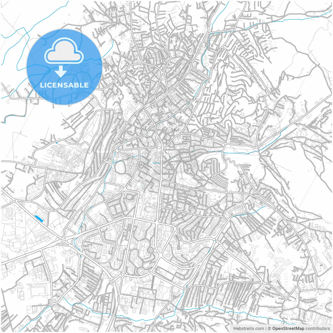 Prishtinë / Priština, District of Pristina, Kosovo, city map with high resolution roads.