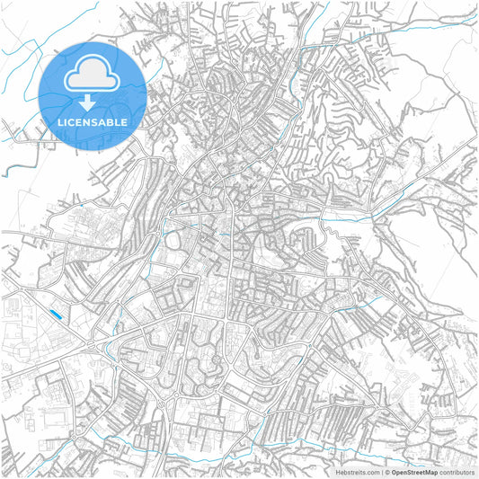 Prishtinë / Priština, District of Pristina, Kosovo, city map with high resolution roads.