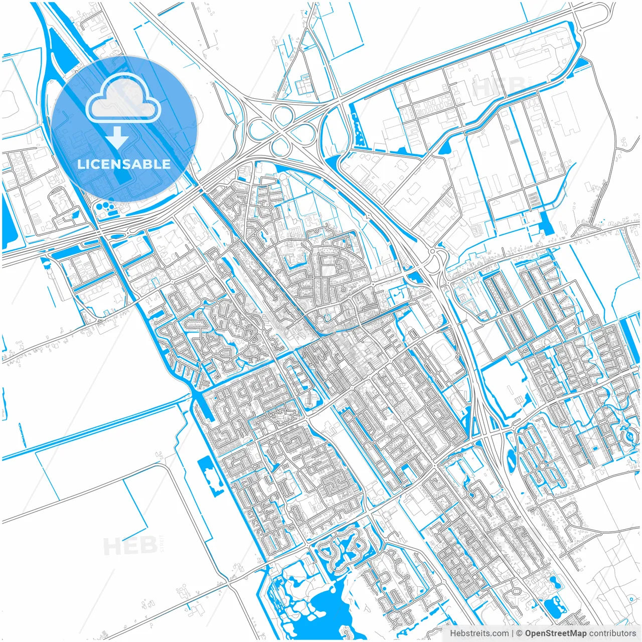 Heerenveen, Friesland, Netherlands, city map with high resolution roads.