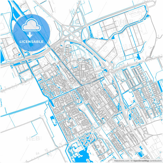 Heerenveen, Friesland, Netherlands, city map with high resolution roads.