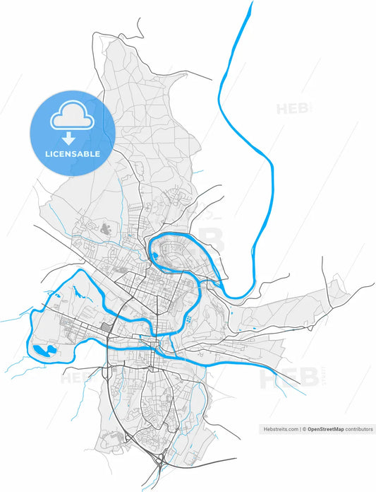 Charleville-Mézières, Ardennes, France, high resolution vector map - Instant download PDF and JPG