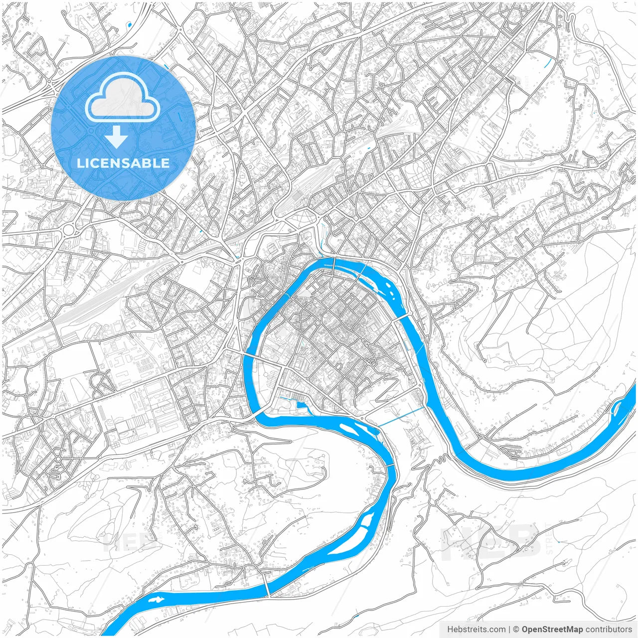 Besançon, Doubs, France, city map with high resolution roads.