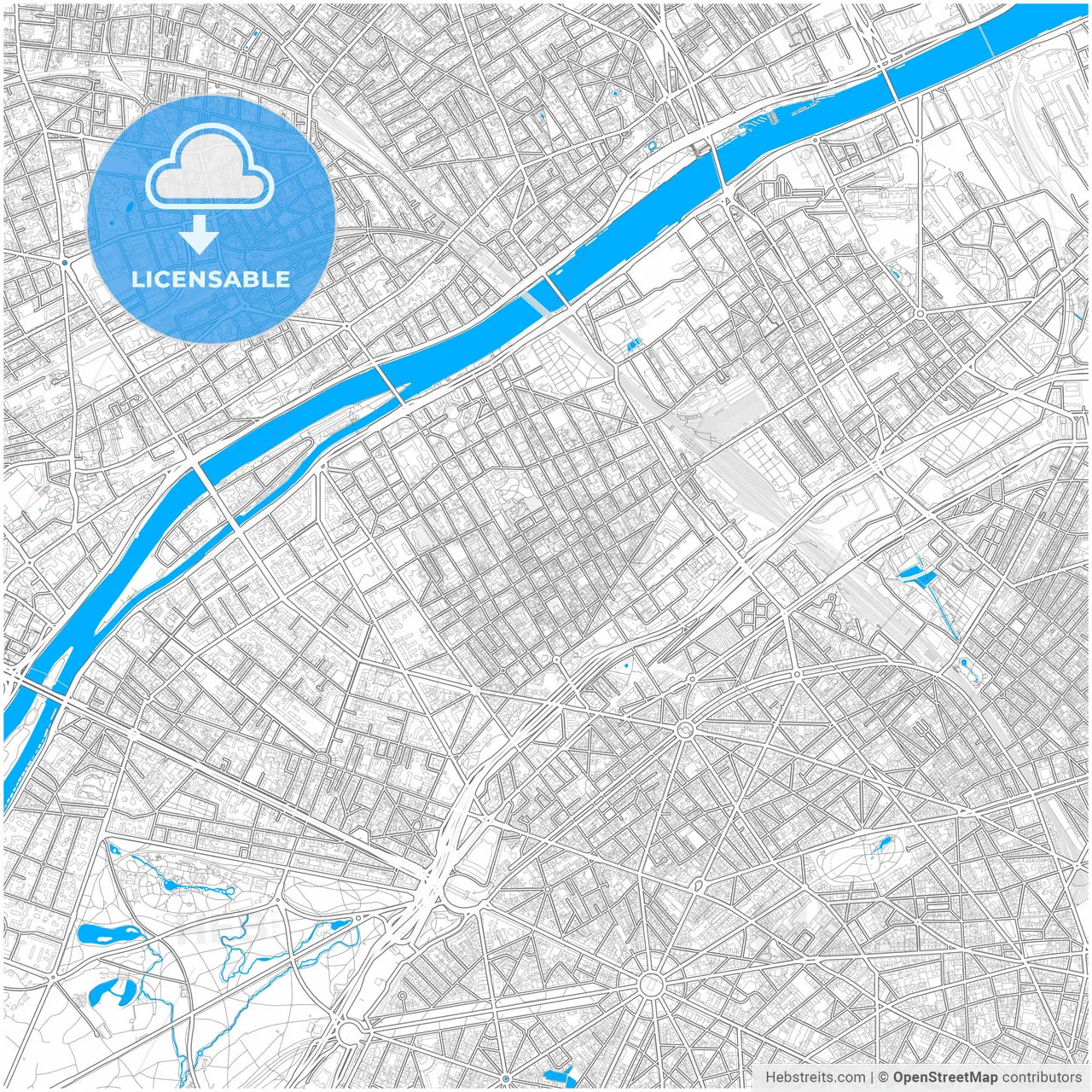 Levallois-Perret, France, city map with high resolution roads.