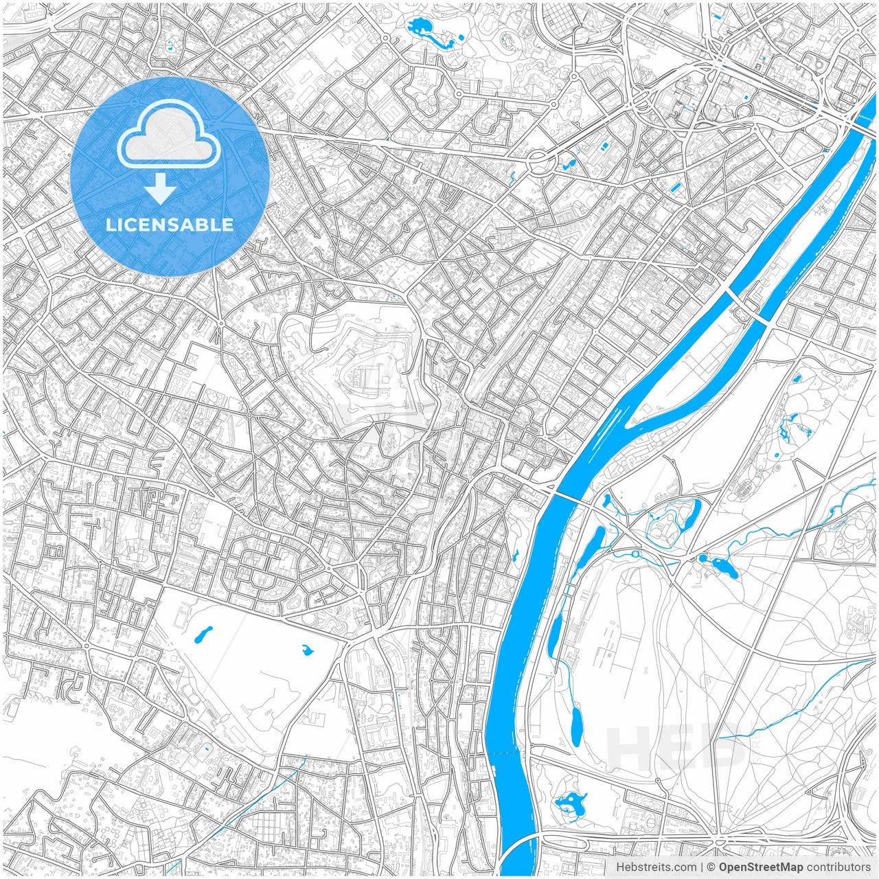Suresnes, Hauts-de-Seine, France, city map with high resolution roads.
