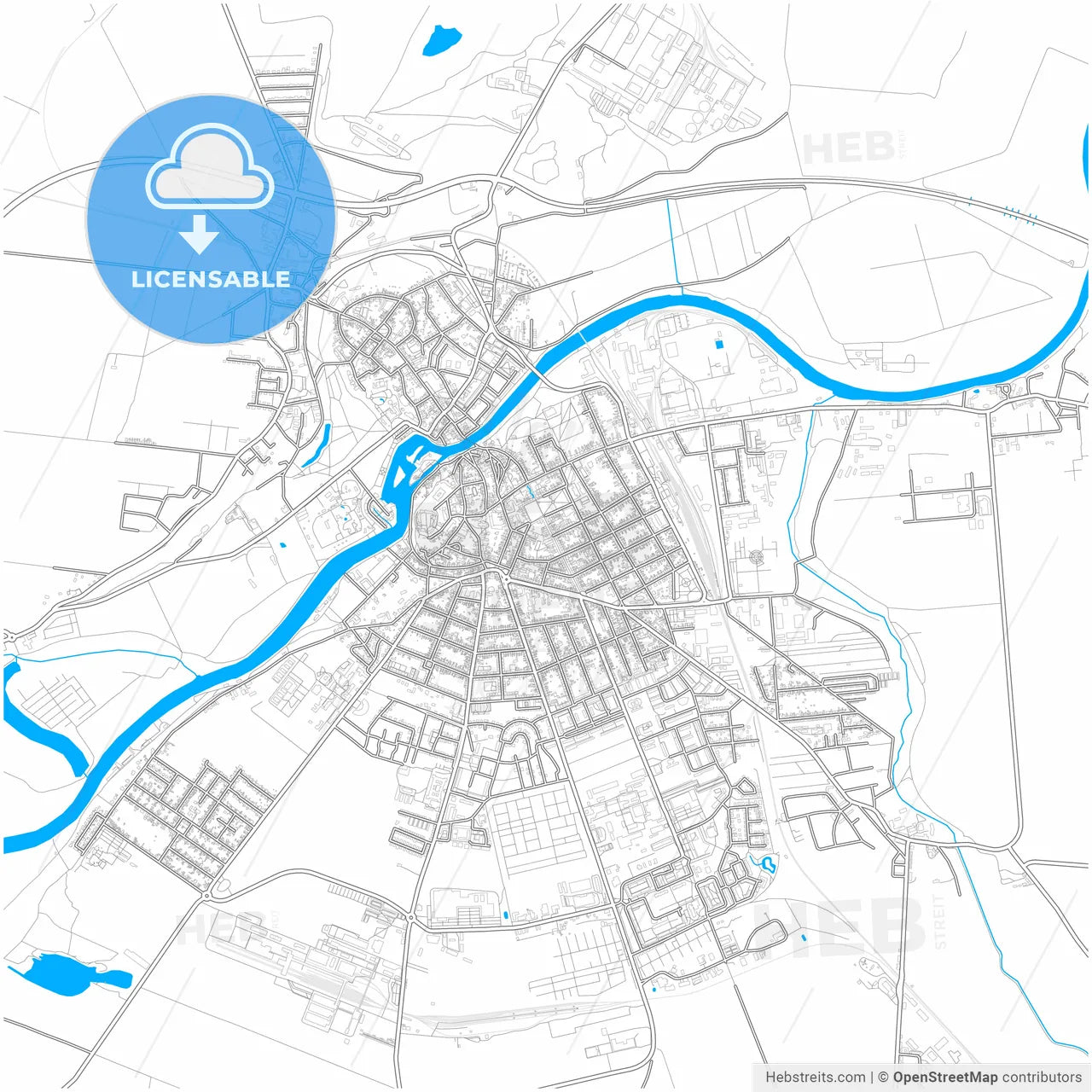 Bernburg (Saale), Saxony-Anhalt, Germany, city map with high resolution roads.