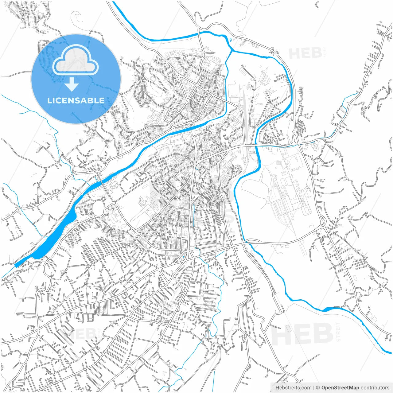 Mitrovicë / Kosovska Mitrovica, District of Mitrovica, Kosovo, city map with high resolution roads.