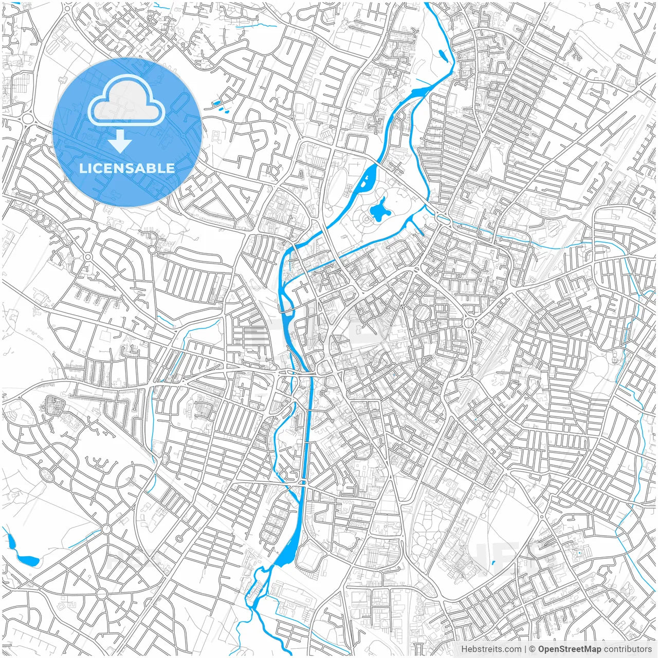 Leicester, East Midlands, England, city map with high resolution roads.