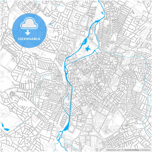 Leicester, East Midlands, England, city map with high resolution roads.