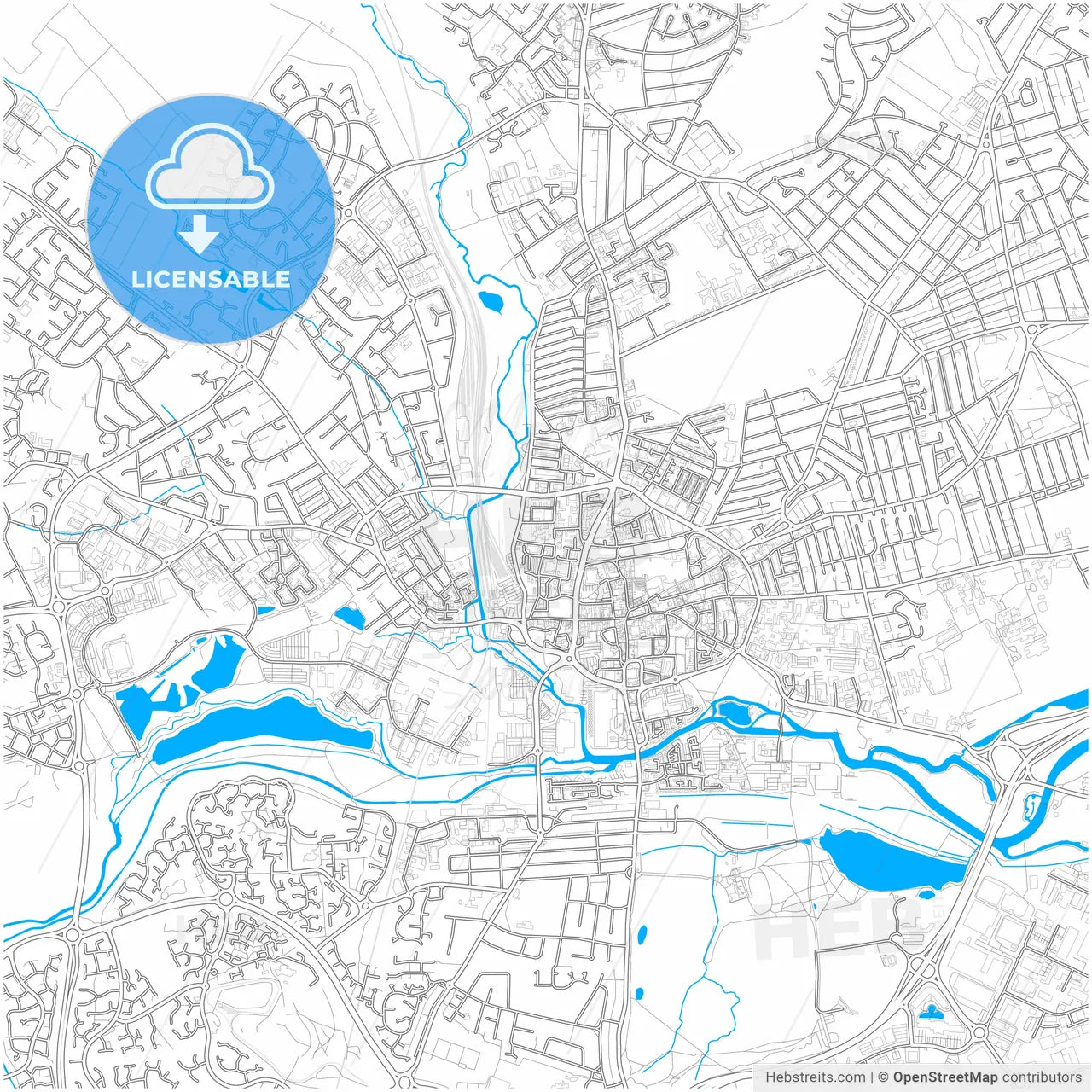 Northampton, East Midlands, England, city map with high resolution roads.