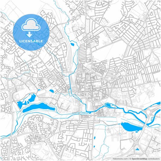 Northampton, East Midlands, England, city map with high resolution roads.