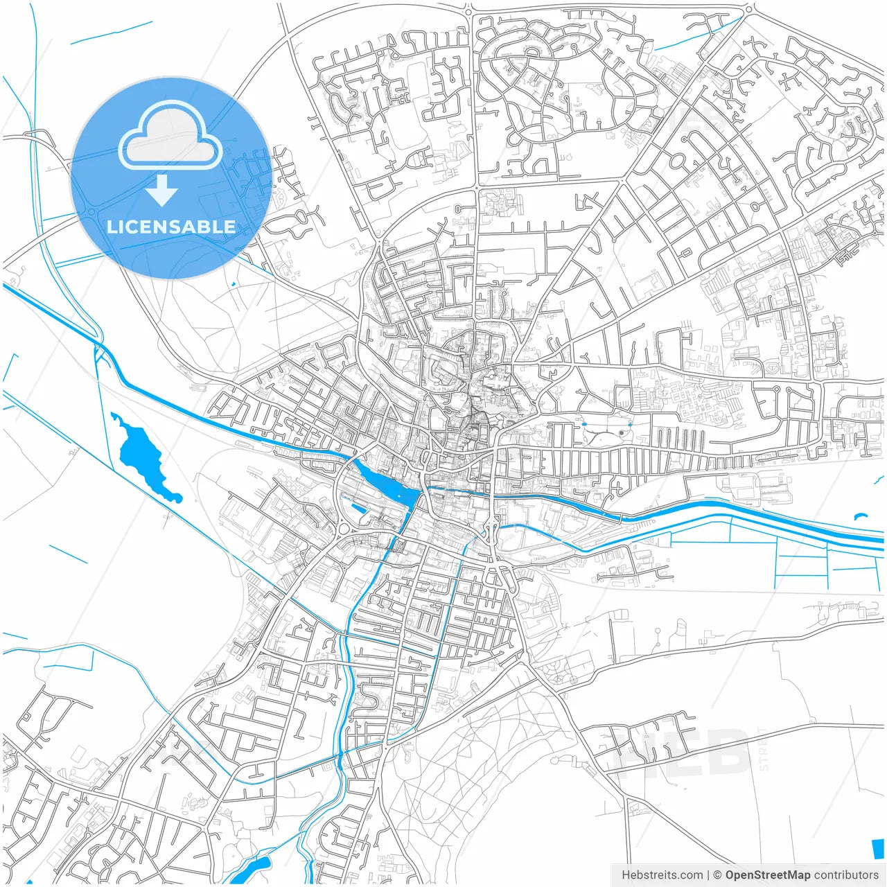 Lincoln, East Midlands, England, city map with high resolution roads.