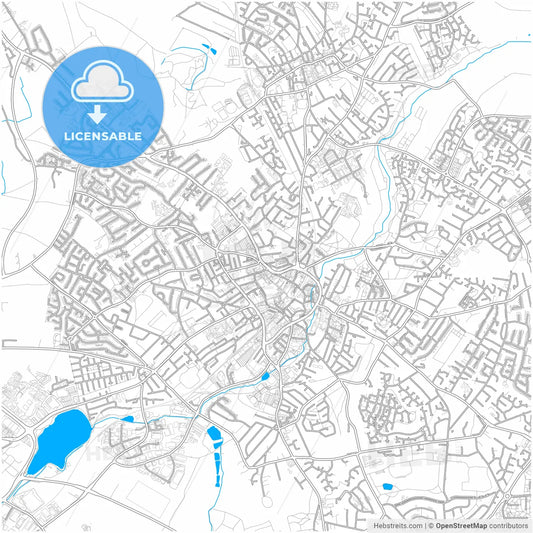 Mansfield, East Midlands, England, city map with high resolution roads.