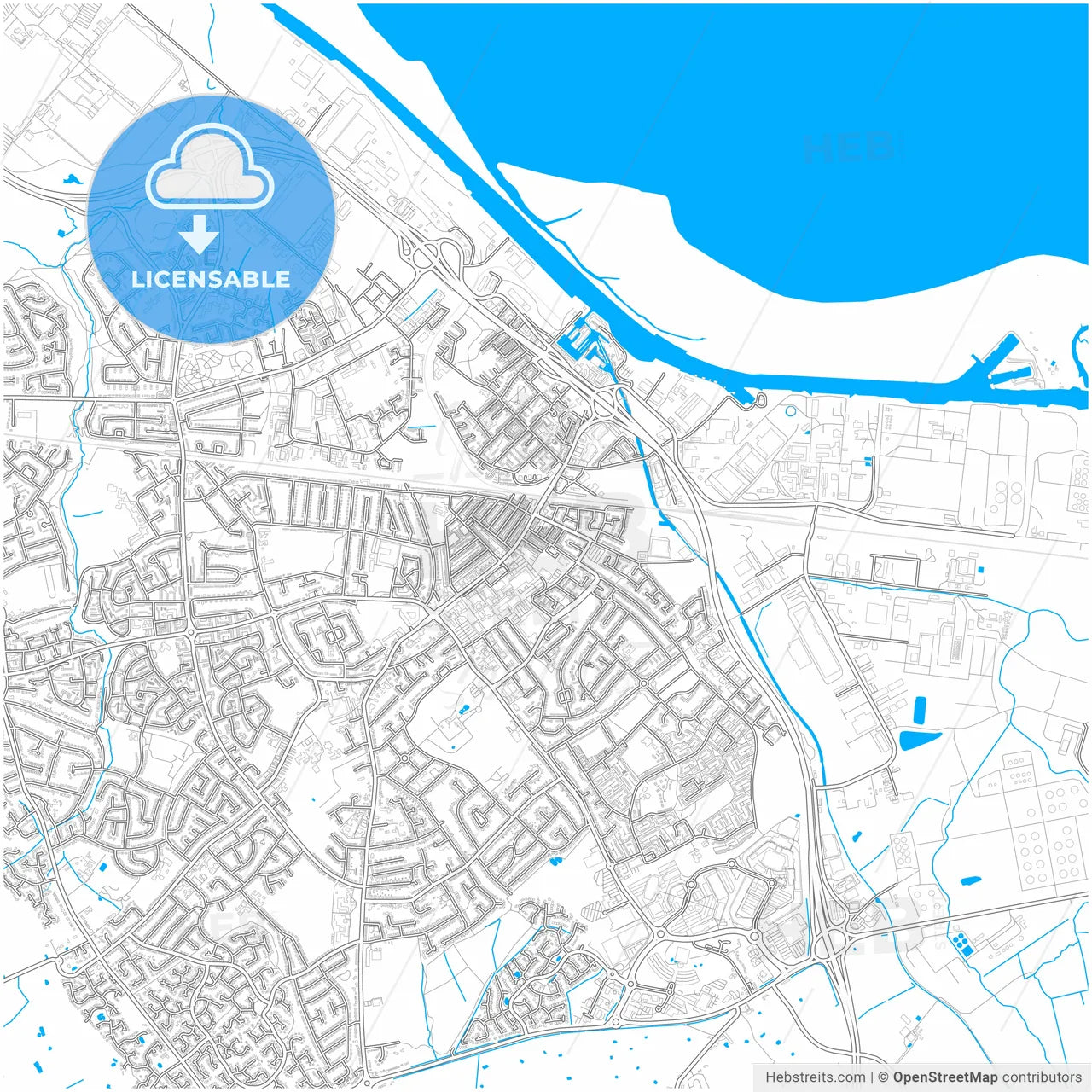 Ellesmere Port, North West England, England, city map with high resolution roads.