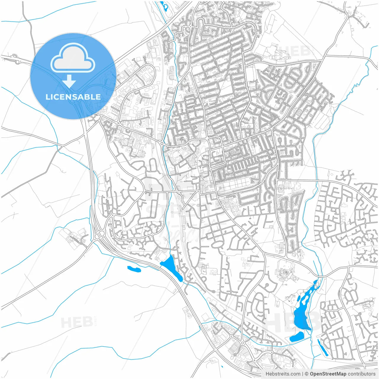Kettering, East Midlands, England, city map with high resolution roads.