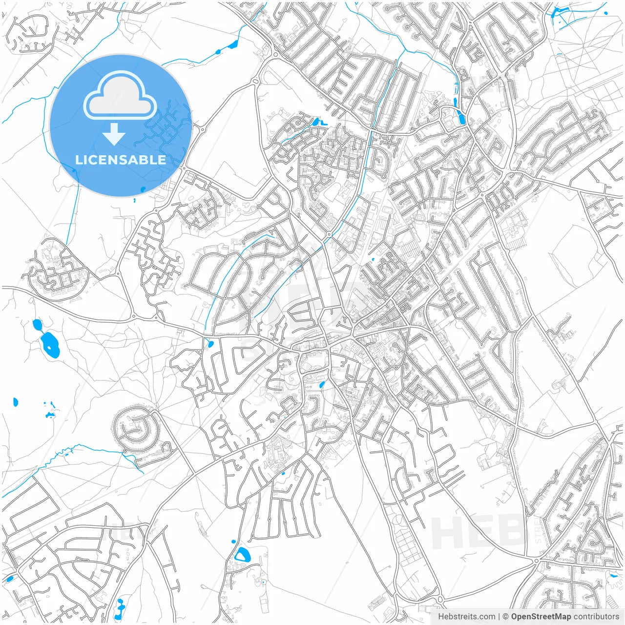 Epsom and Ewell, South East England, England, city map with high resolution roads.