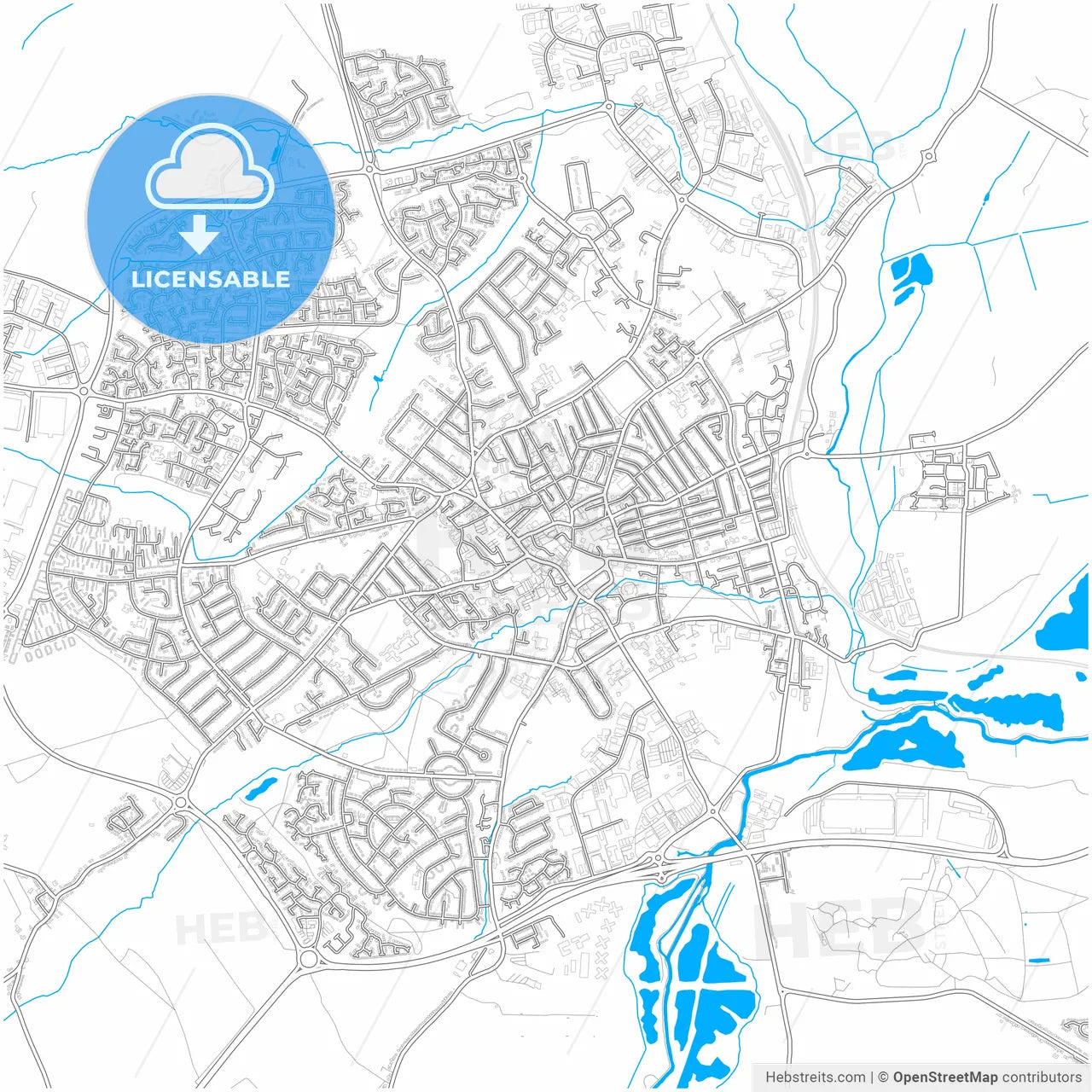 Wellingborough, East Midlands, England, city map with high resolution roads.
