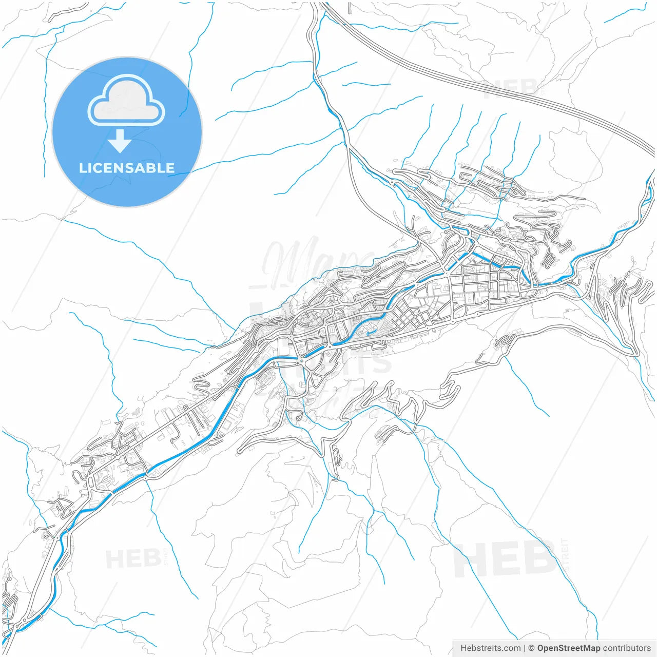 Andorra la Vella, Andorra, city map with high resolution roads.