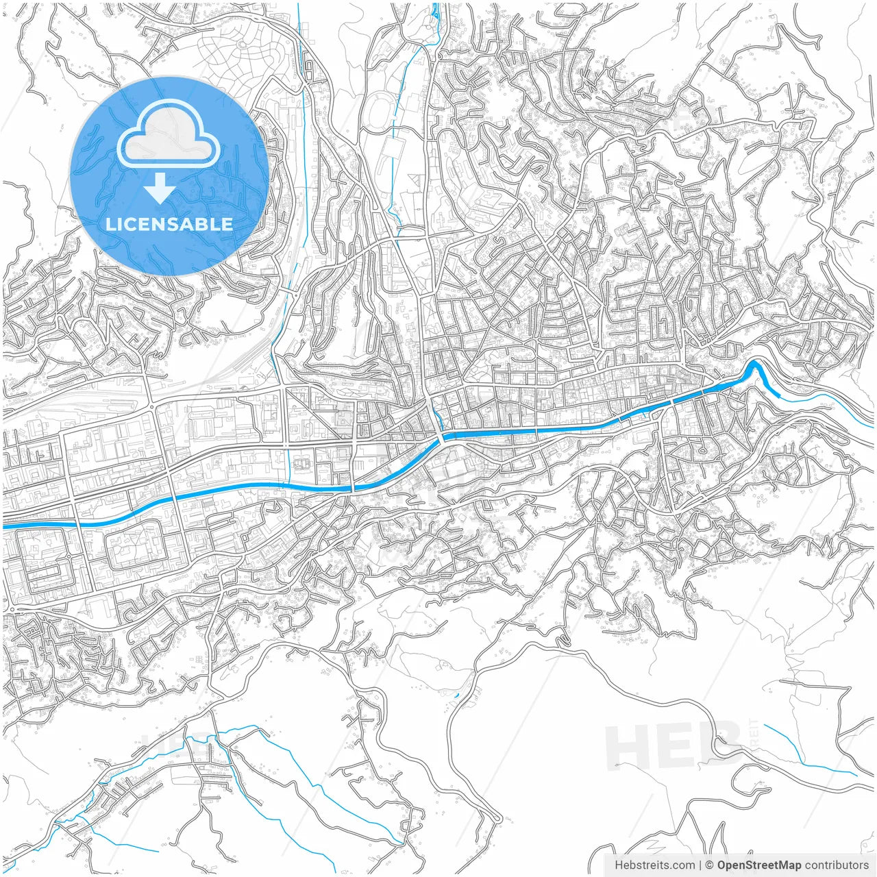 Sarajevo, Bosnia and Herzegovina, city map with high resolution roads.