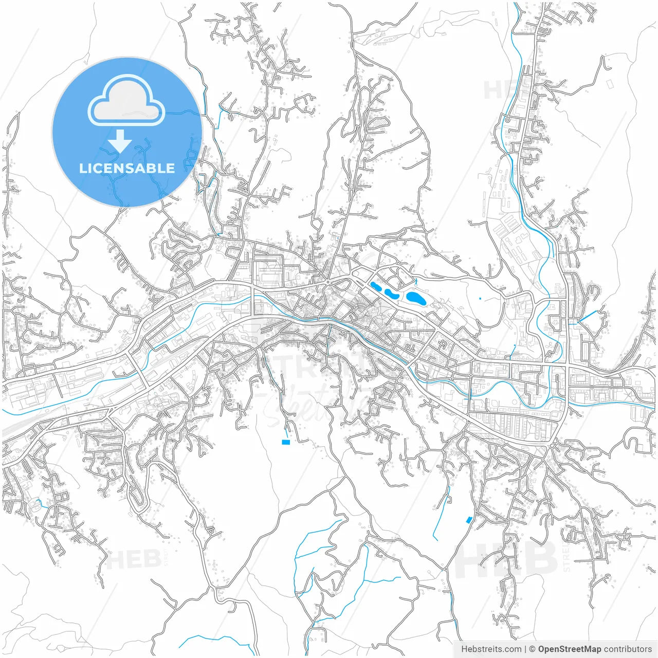 City of Tuzla, Bosnia and Herzegovina, city map with high resolution roads.