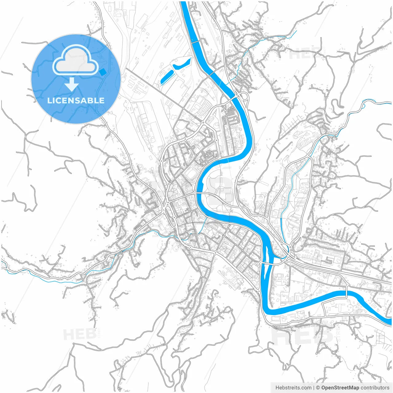 Zenica, Bosnia and Herzegovina, city map with high resolution roads.