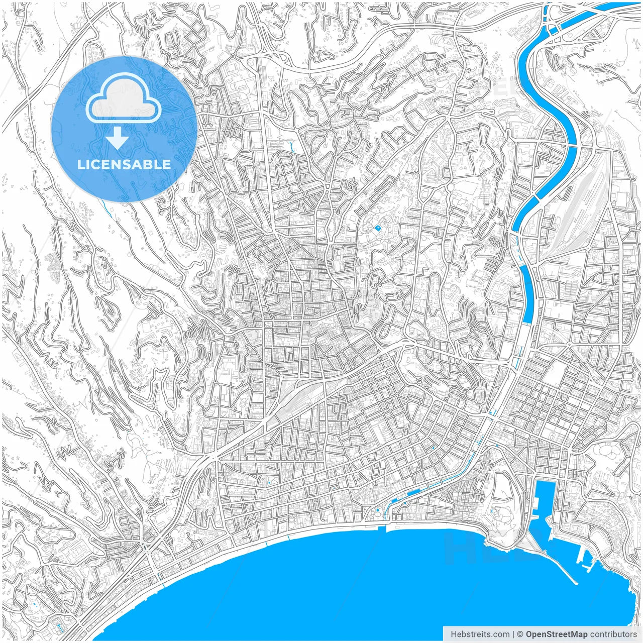 Nice, Alpes-Maritimes, France, city map with high resolution roads.