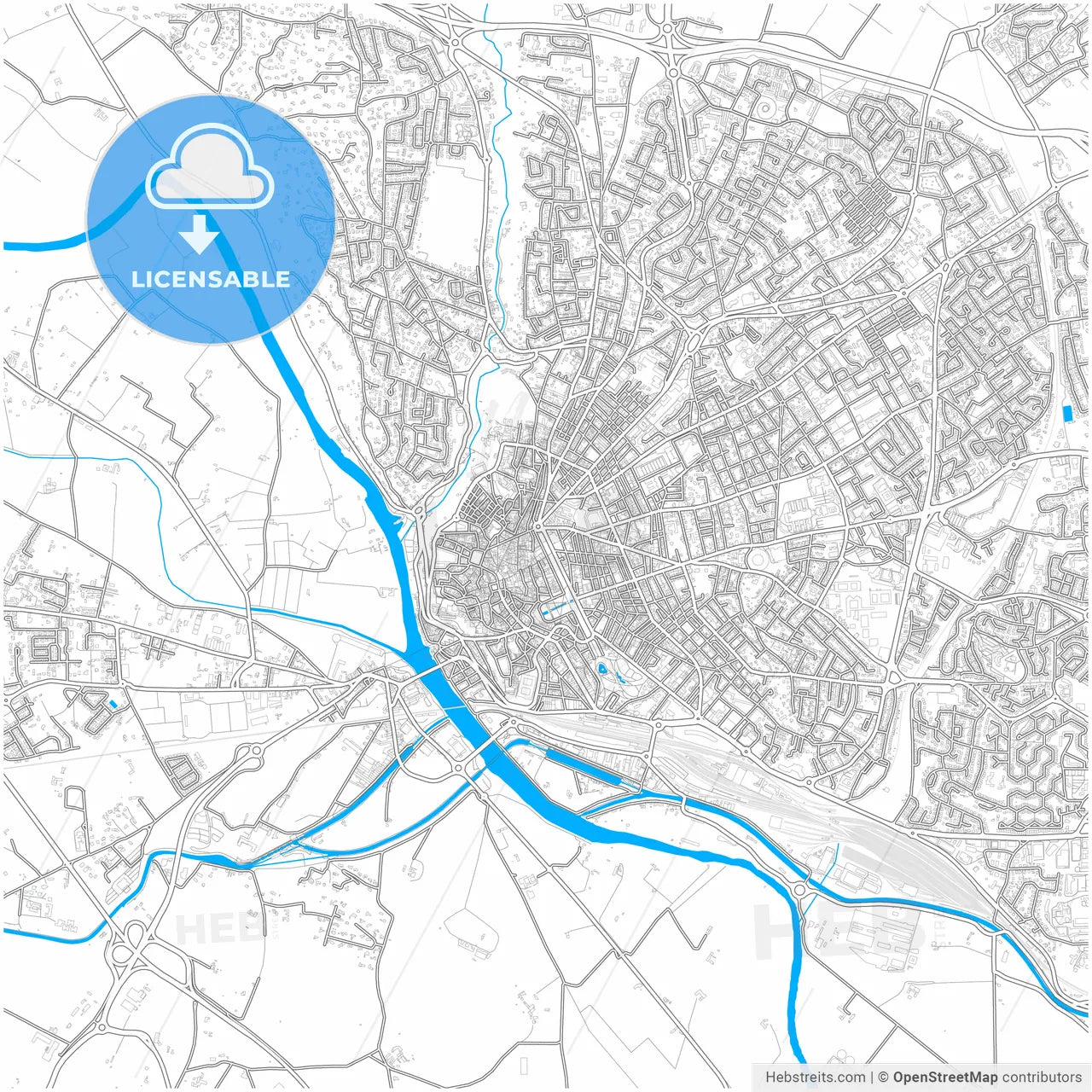 Béziers, Hérault, France, city map with high resolution roads.