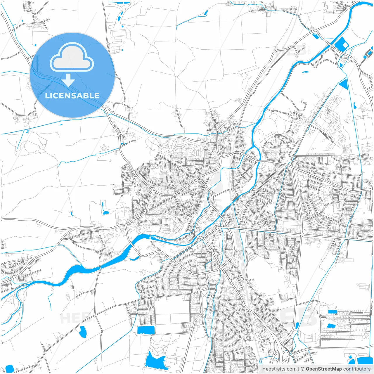 Dachau, Bavaria, Germany, city map with high resolution roads.