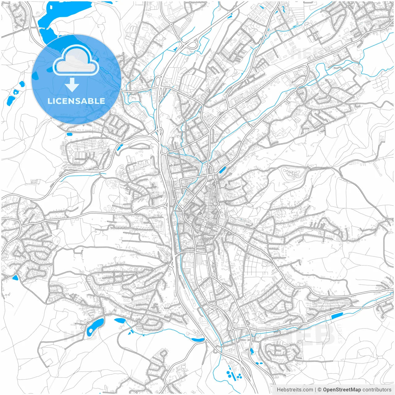 Coburg, Bavaria, Germany, city map with high resolution roads.