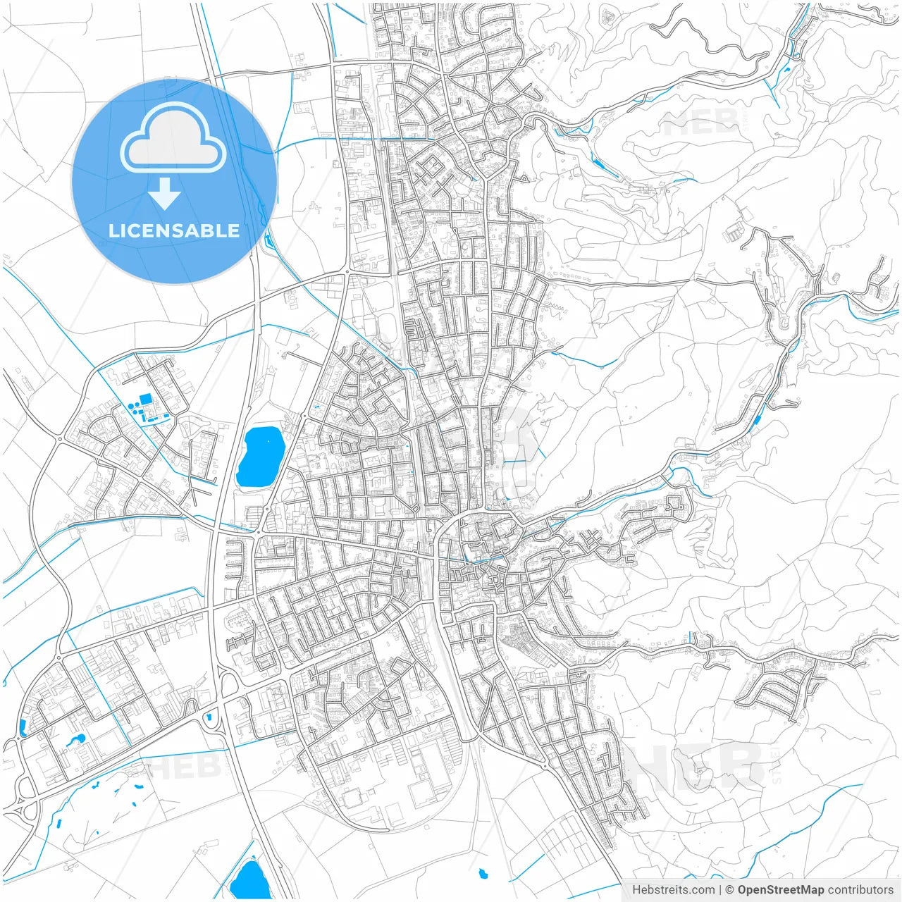 Bensheim, Hesse, Germany, city map with high resolution roads.