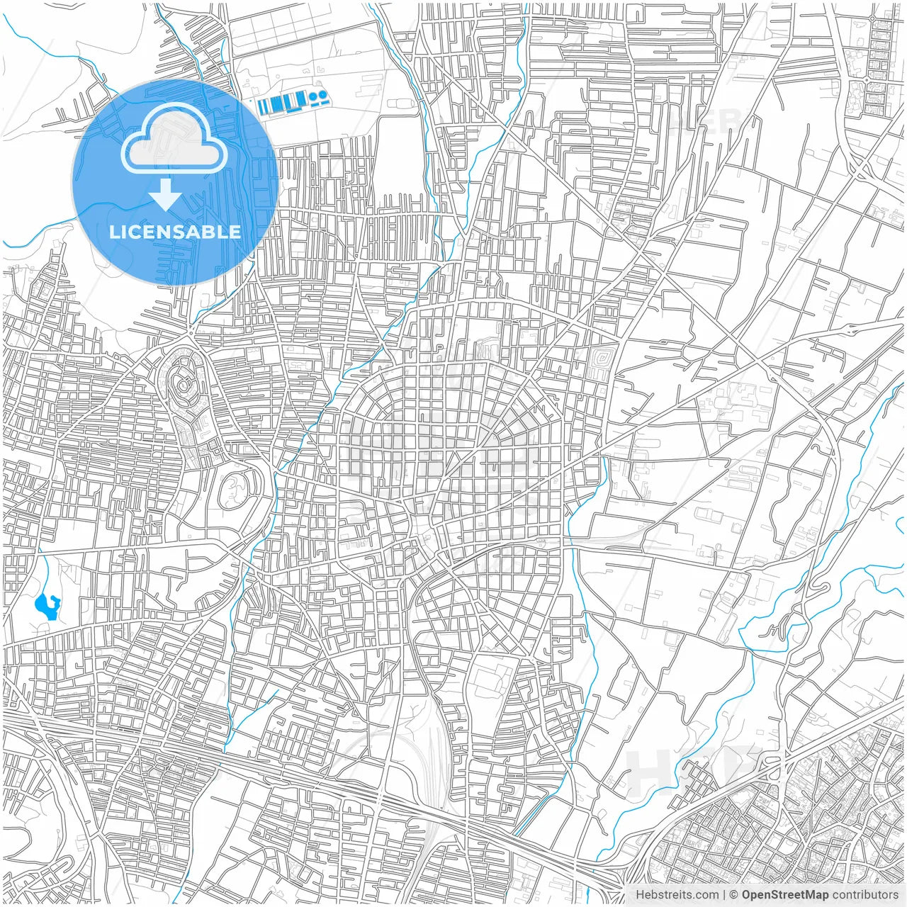 Acharnes, Attica, Greece, city map with high resolution roads.