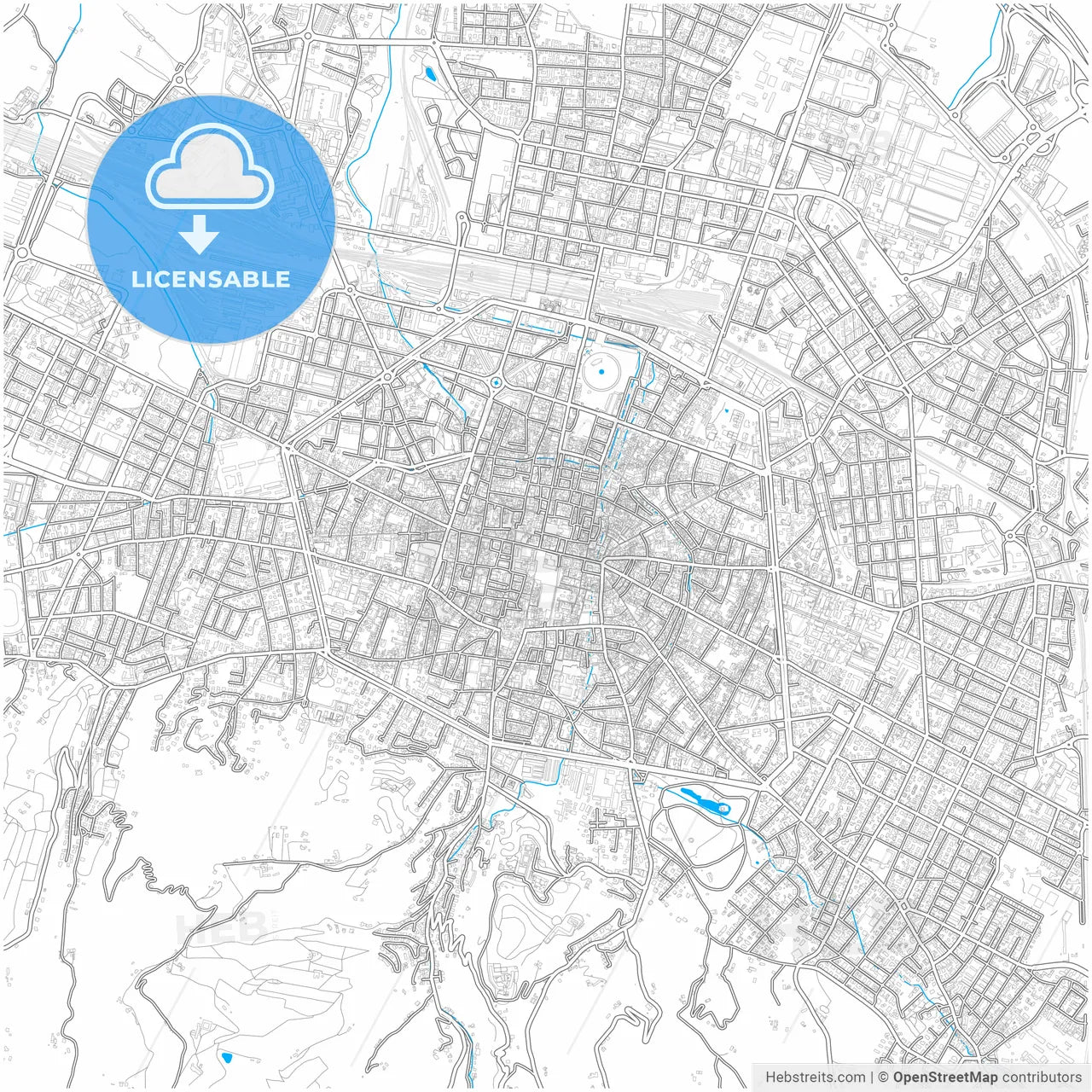Bologna, Emilia-Romagna, Italy, city map with high resolution roads.